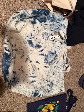 Oversized Blue & White Tie-Dye Canvas Tote Bag